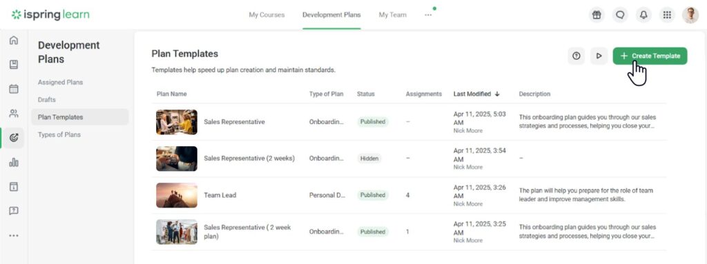 Select Development Meet the Development Plans module in iSpring LMS